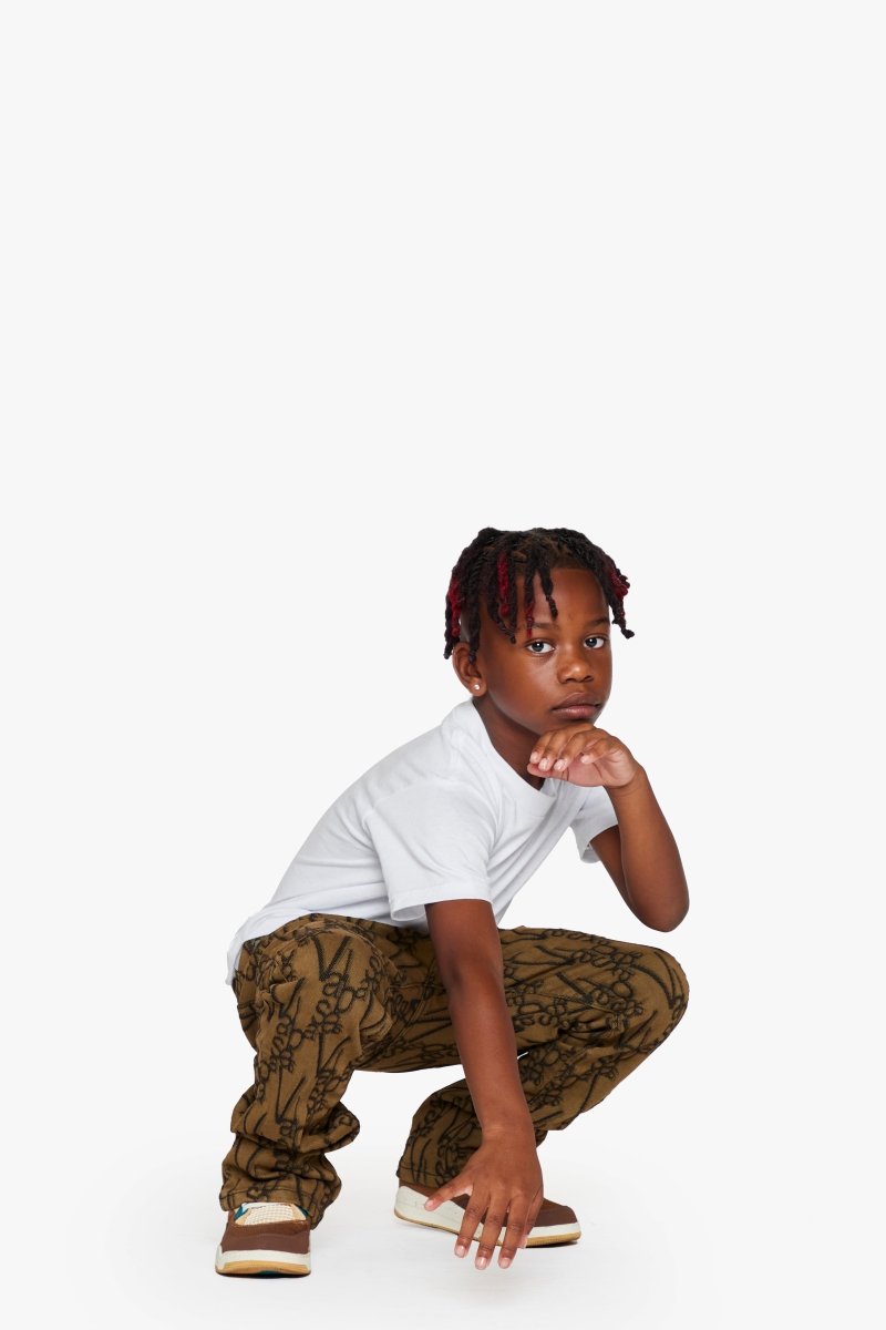 "V - SCRAWL” KIDS STACKED FLARE BLACK BROWN - Valabasas