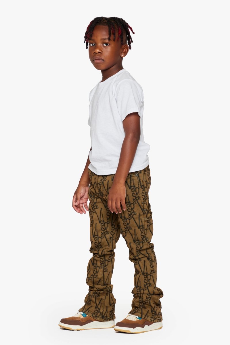 "V - SCRAWL” KIDS STACKED FLARE BLACK BROWN - Valabasas