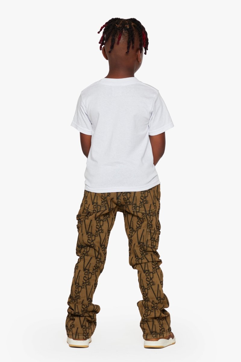 "V-SCRAWL” BLACK BROWN KIDS STACKED FLARE