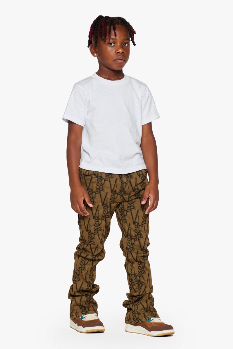 "V - SCRAWL” KIDS STACKED FLARE BLACK BROWN - Valabasas