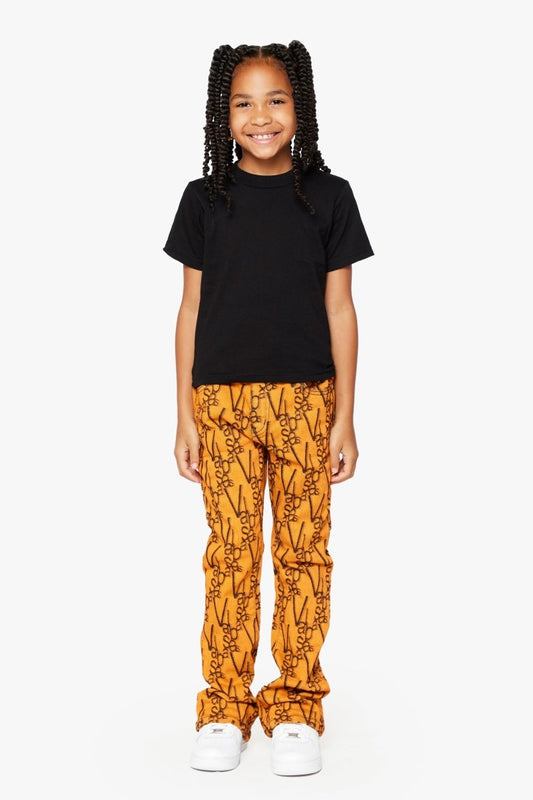 "V - SCRAWL” KIDS STACKED FLARE BLACK ORANGE - Valabasas