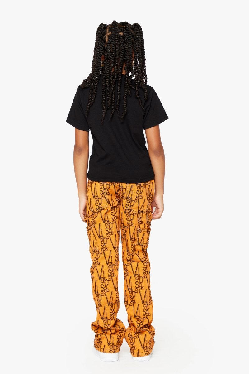 "V-SCRAWL” KIDS STACKED FLARE BLACK ORANGE