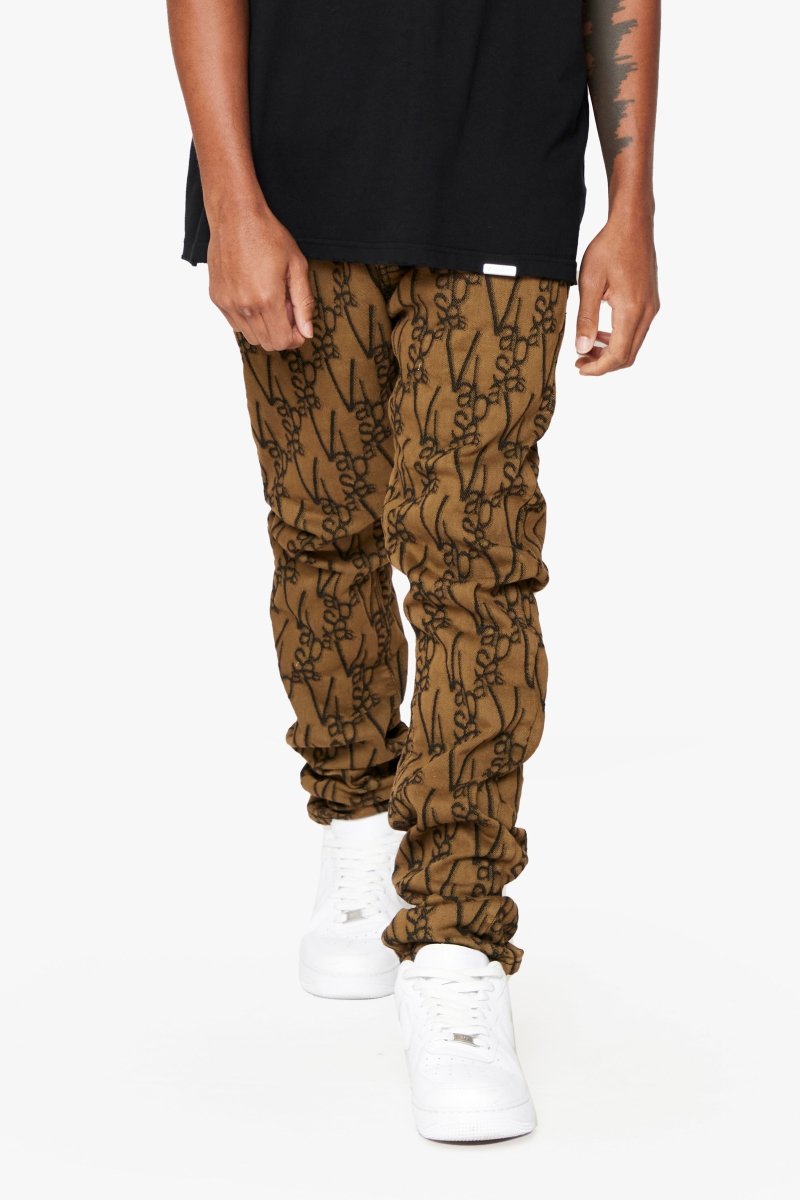 "V - SCRAWL" STACKED FLARE JEAN BLACK BROWN - Valabasas