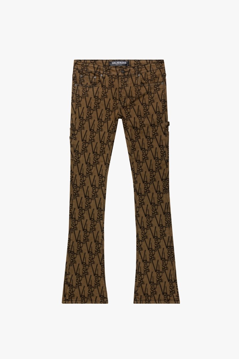 "V - SCRAWL" STACKED FLARE JEAN BLACK BROWN - Valabasas