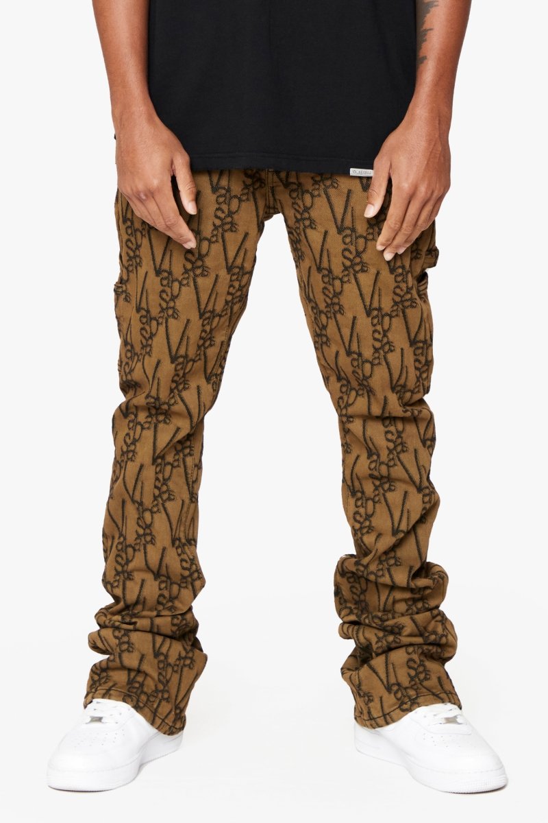 "V - SCRAWL" STACKED FLARE JEAN BLACK BROWN - Valabasas