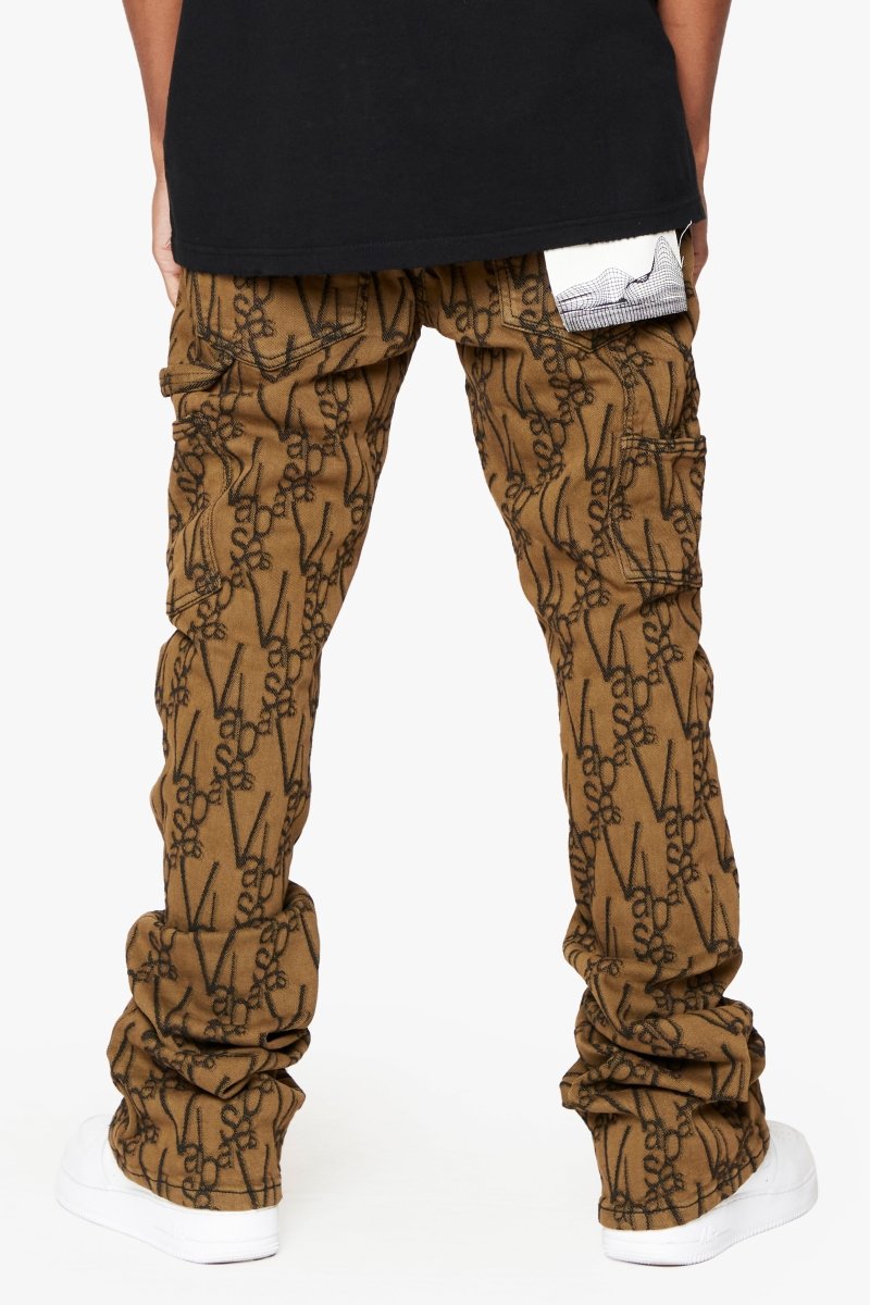 "V - SCRAWL" STACKED FLARE JEAN BLACK BROWN - Valabasas