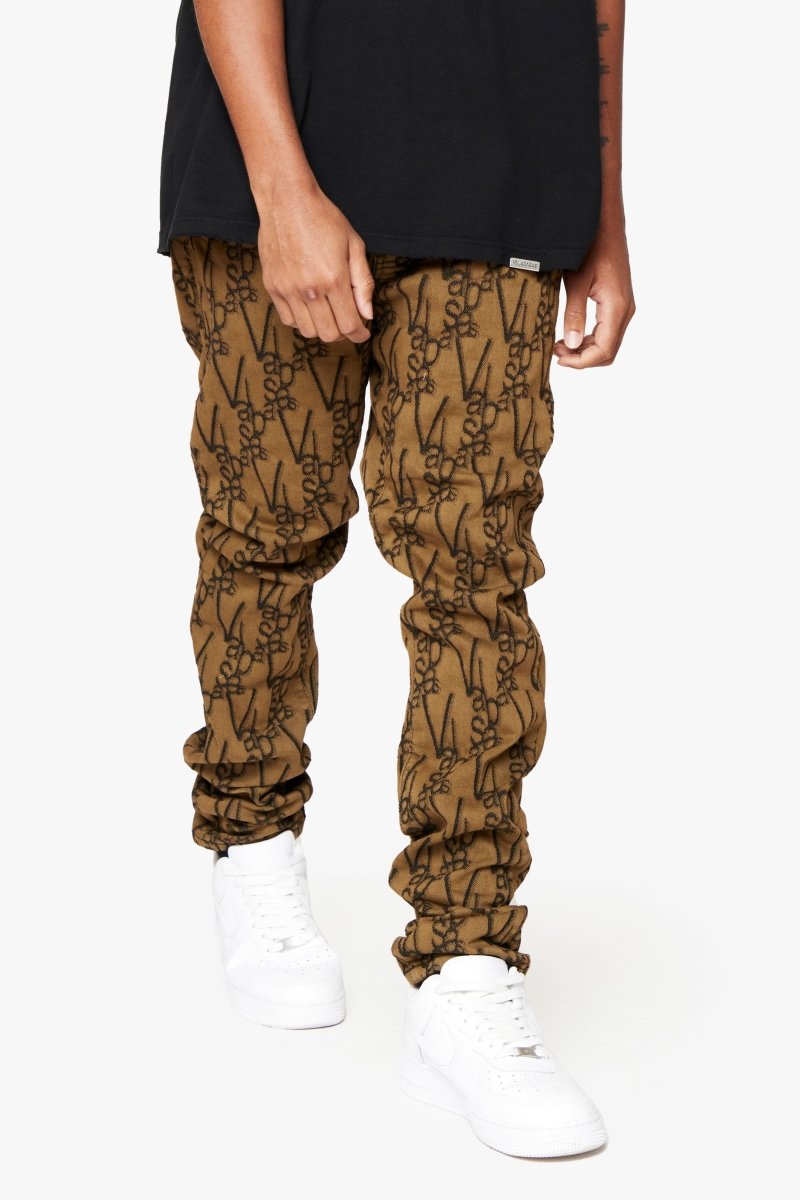 "V-SCRAWL" BLACK BROWN STACKED FLARE JEAN