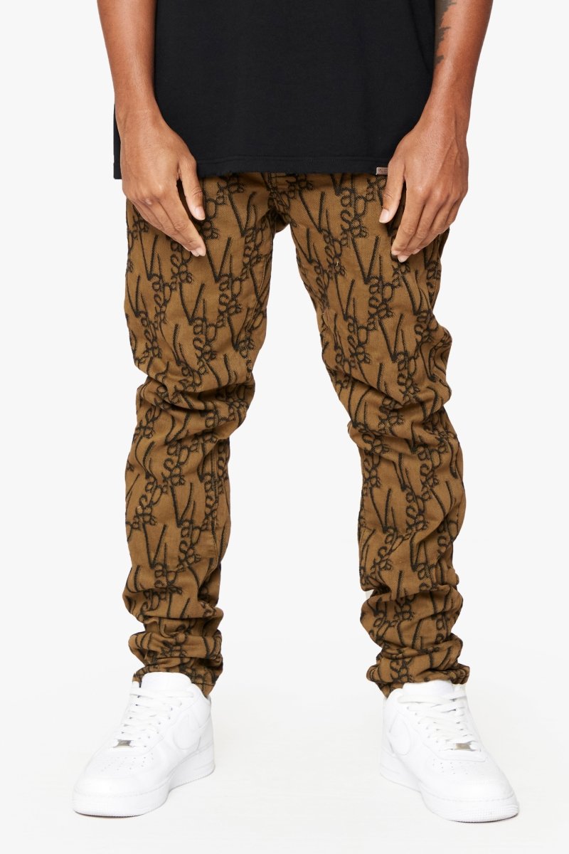 "V - SCRAWL" STACKED FLARE JEAN BLACK BROWN - Valabasas