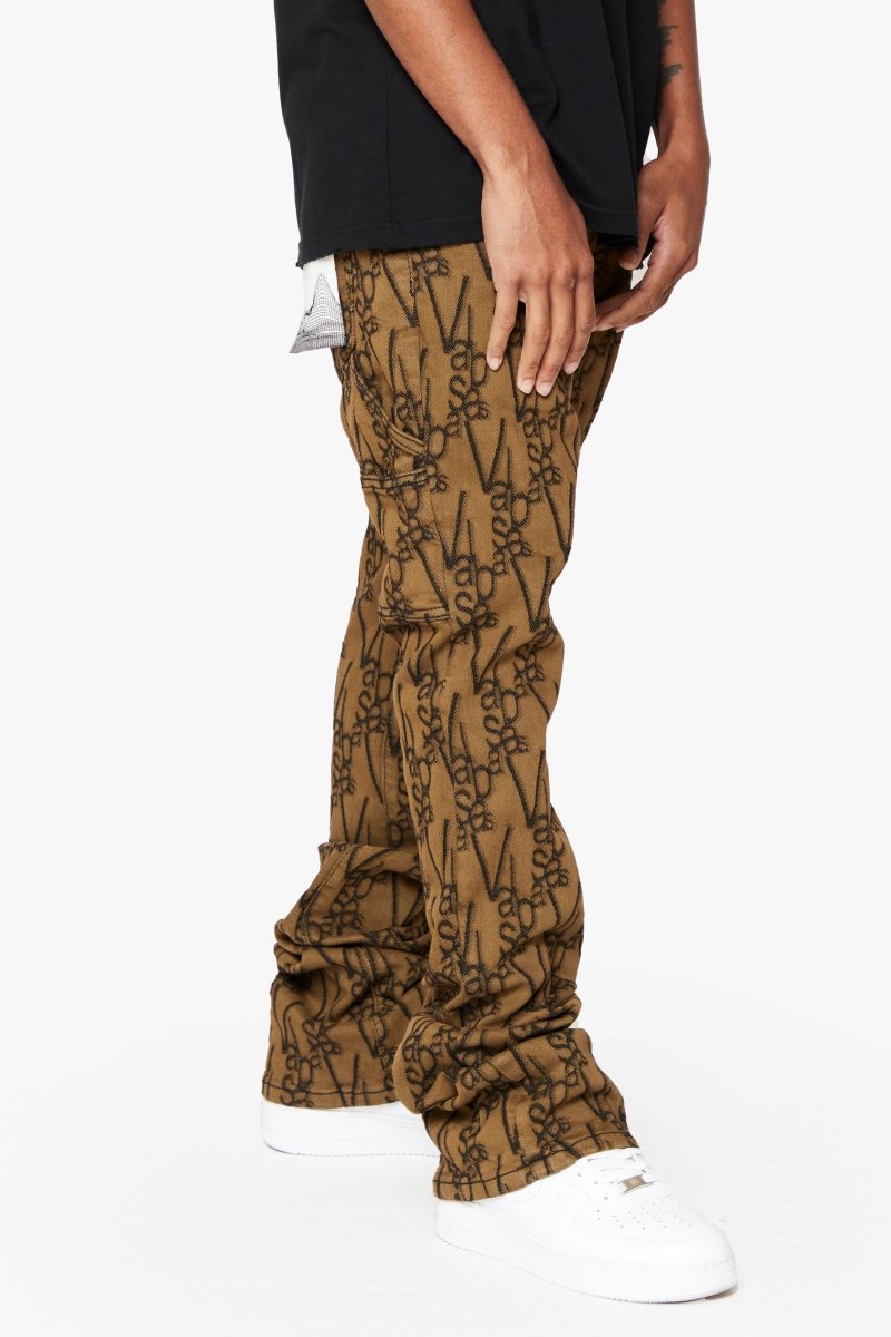 "V - SCRAWL" STACKED FLARE JEAN BLACK BROWN - Valabasas