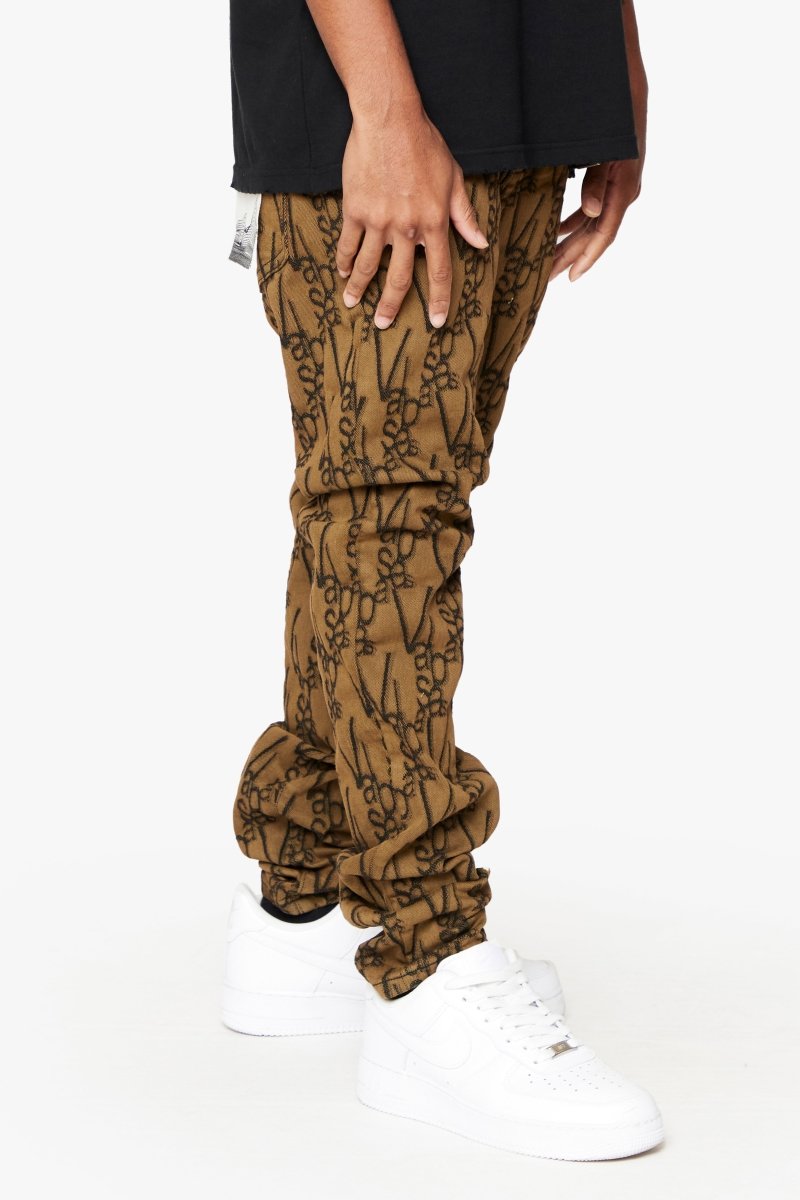 "V - SCRAWL" STACKED FLARE JEAN BLACK BROWN - Valabasas