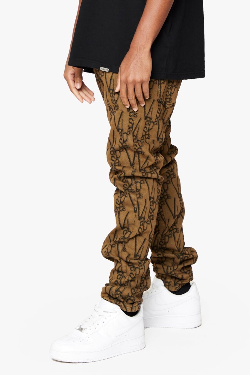 "V - SCRAWL" STACKED FLARE JEAN BLACK BROWN - Valabasas