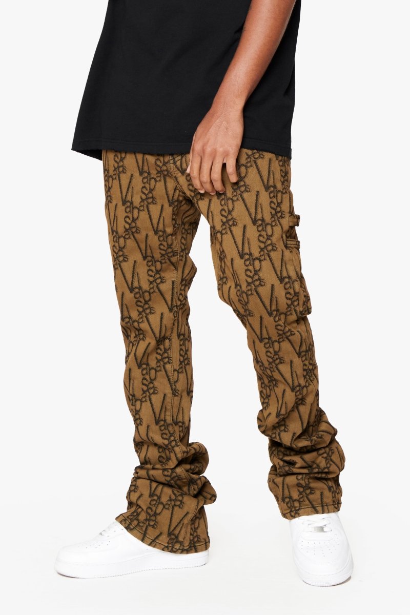 "V - SCRAWL" STACKED FLARE JEAN BLACK BROWN - Valabasas