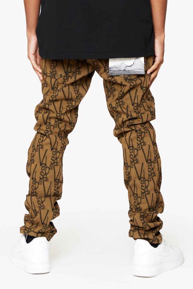 "V - SCRAWL" STACKED FLARE JEAN BLACK BROWN - Valabasas