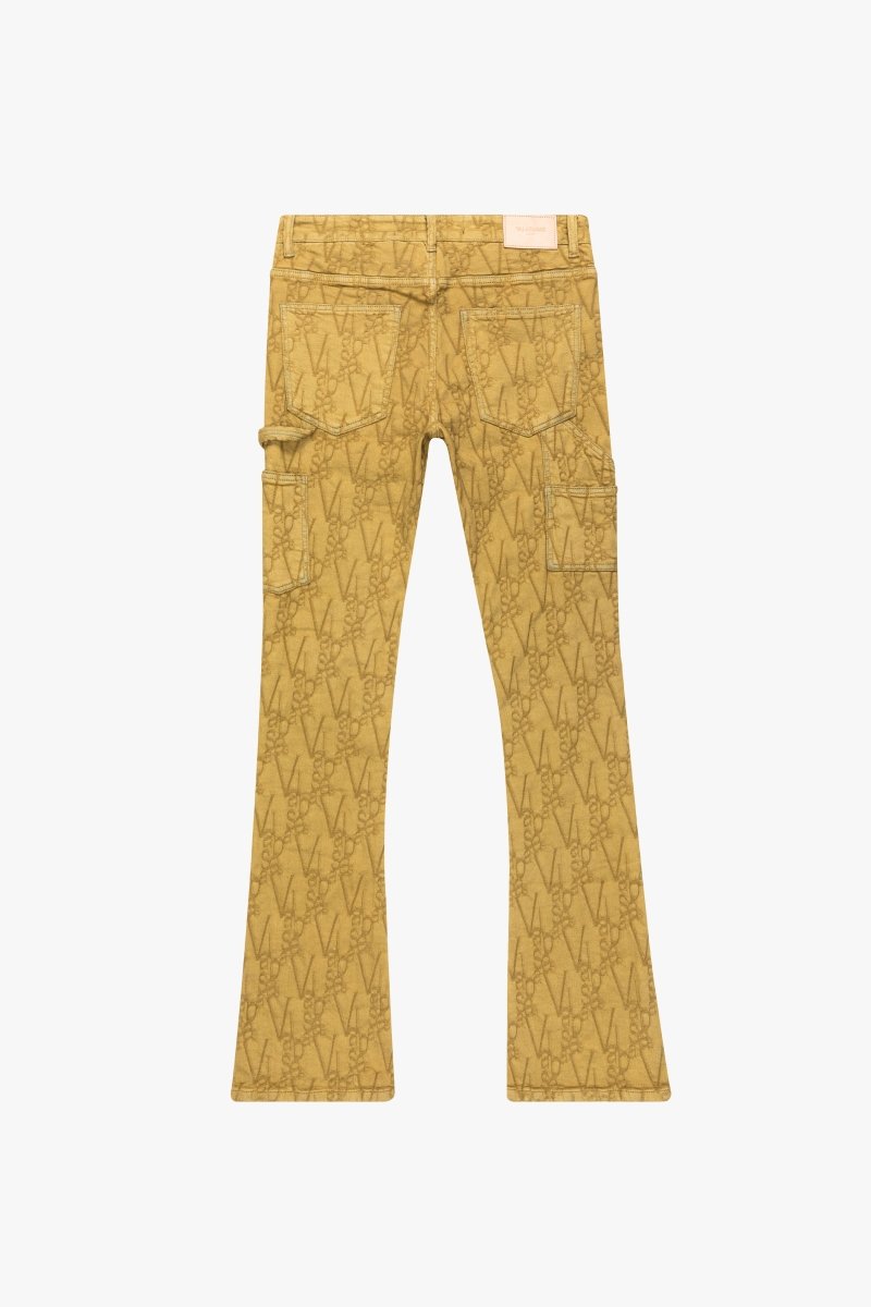 "V - SCRAWL" STACKED FLARE JEAN BLACK KHAKI - Valabasas