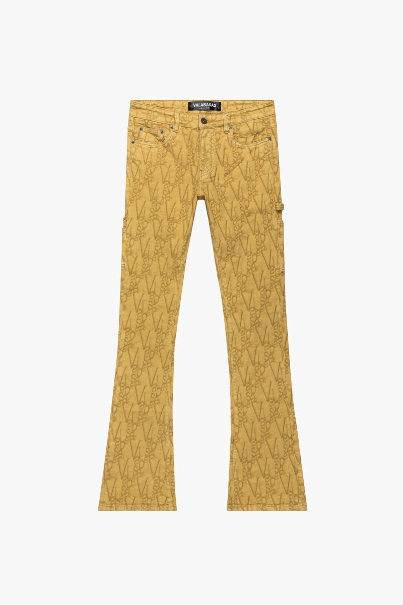 "V - SCRAWL" STACKED FLARE JEAN BLACK KHAKI - Valabasas