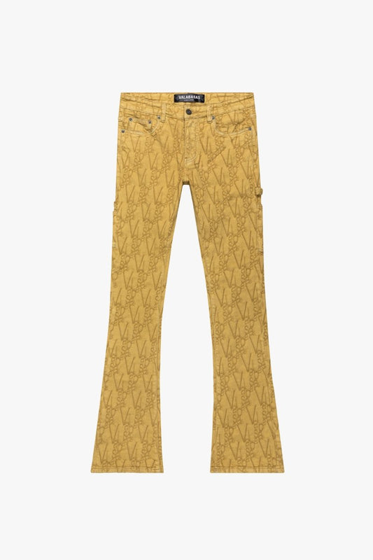 "V - SCRAWL" STACKED FLARE JEAN BLACK KHAKI - Valabasas