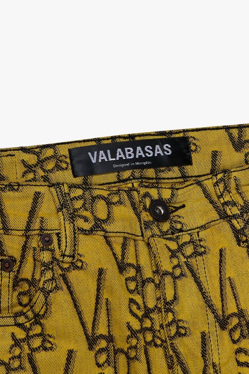 "V - SCRAWL" STACKED FLARE JEAN BLACK YELLOW - Valabasas