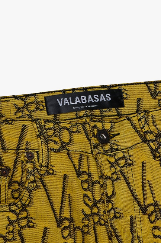"V - SCRAWL" STACKED FLARE JEAN BLACK YELLOW - Valabasas