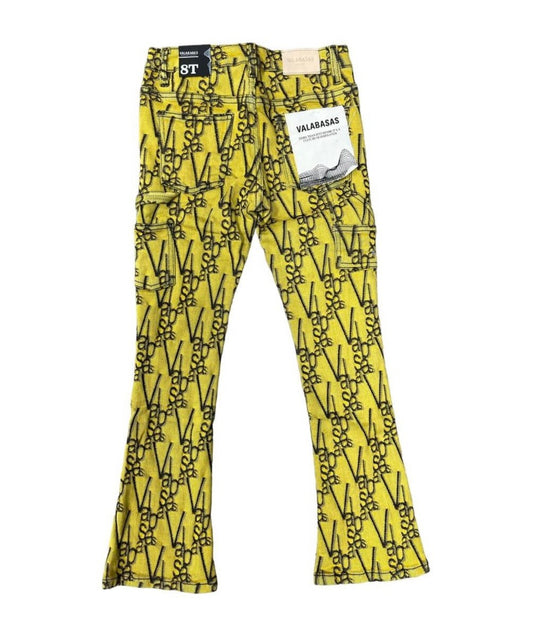 "V - SCRAWL” STACKED FLARE JEAN BLACK YELLOW KIDS - Valabasas