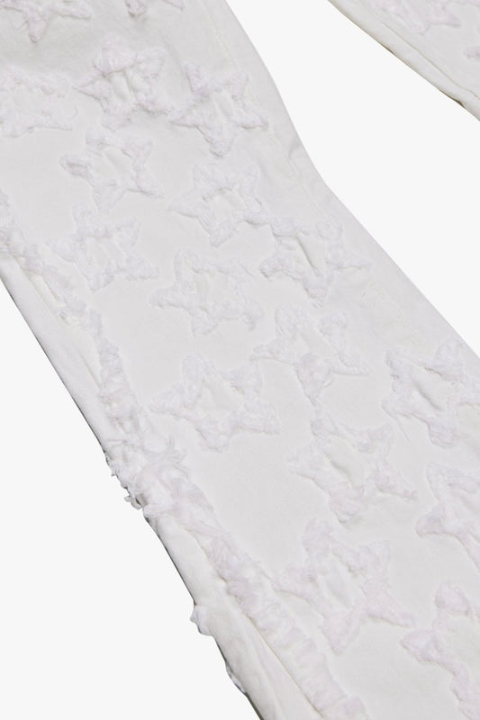 "V - STARS” FLARE JEAN WHITE STACKED - Valabasas