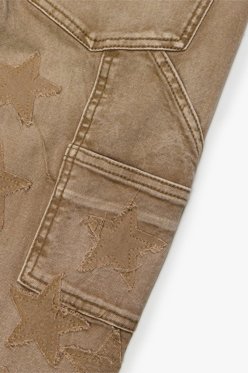 "V-STARS” DARK GREY WASH/ DIRTY BROWN STACKED FLARE JEAN