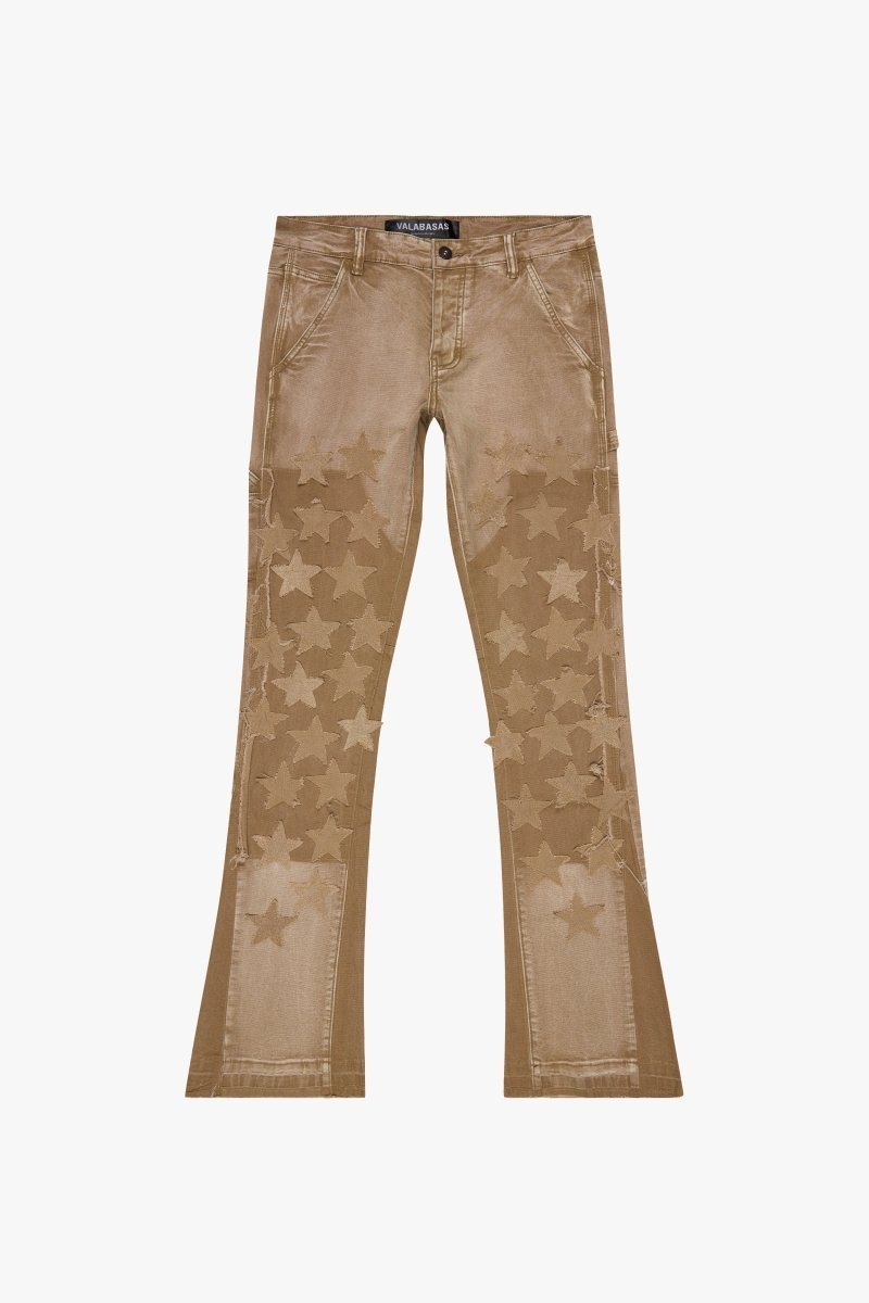 "V - STARS” STACKED FLARE JEAN DARK GREY WASH/ DIRTY BROWN - Valabasas