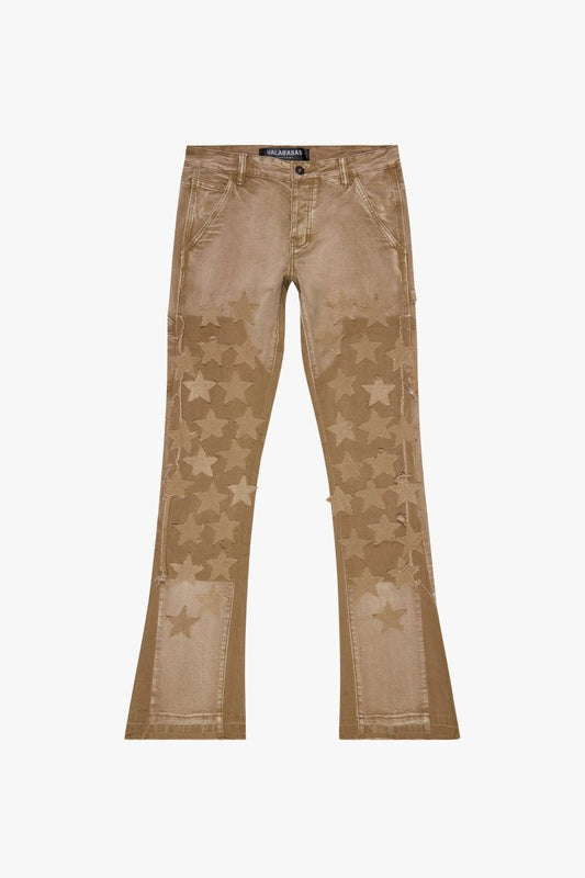 "V - STARS” STACKED FLARE JEAN DARK GREY WASH/ DIRTY BROWN - Valabasas