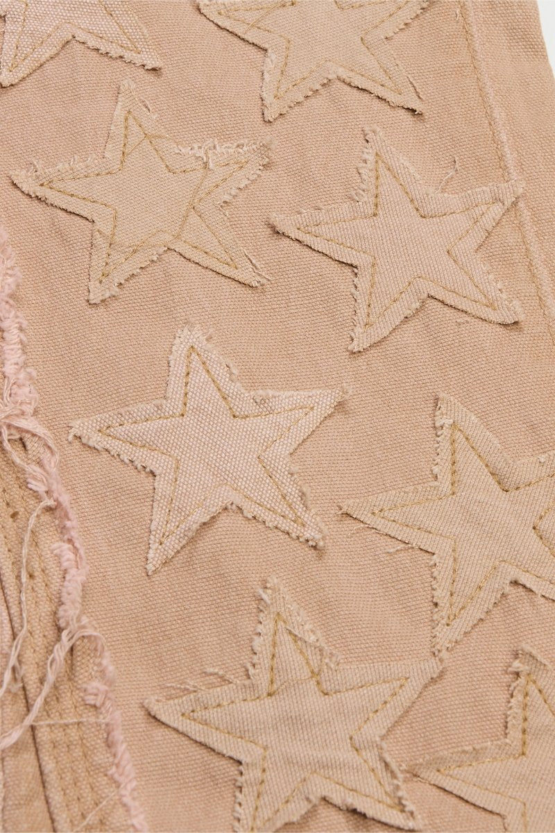 "V - STARS” STACKED FLARE JEAN LIGHT BROWN WASH/KHAKI - Valabasas