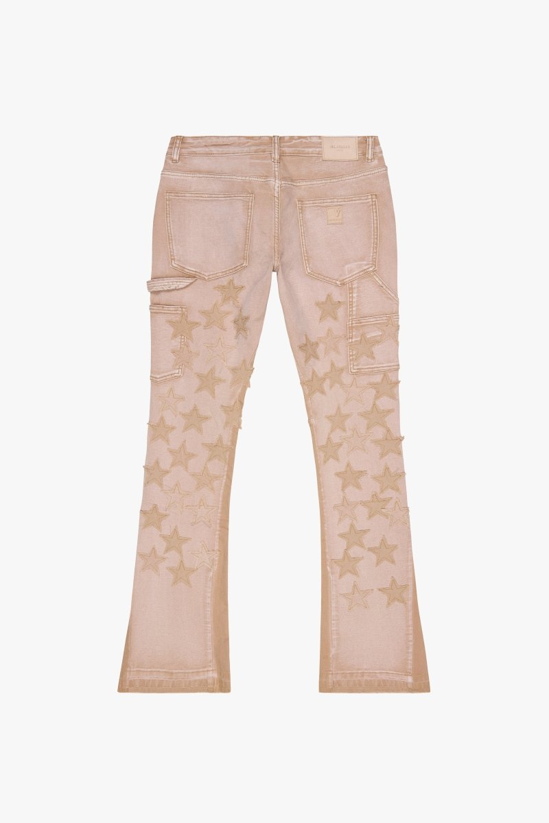 "V - STARS” STACKED FLARE JEAN LIGHT BROWN WASH/KHAKI - Valabasas