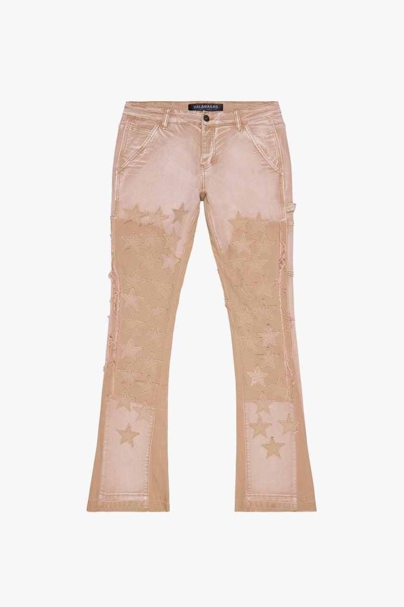 "V - STARS” STACKED FLARE JEAN LIGHT BROWN WASH/KHAKI - Valabasas