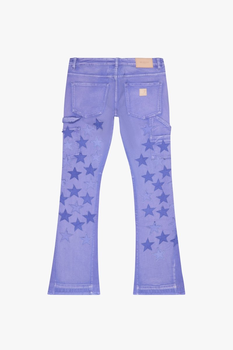"V - STARS” STACKED FLARE JEAN PURPLE WASHED - Valabasas