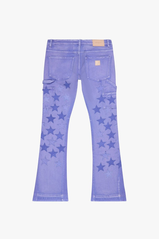 "V - STARS” STACKED FLARE JEAN PURPLE WASHED - Valabasas