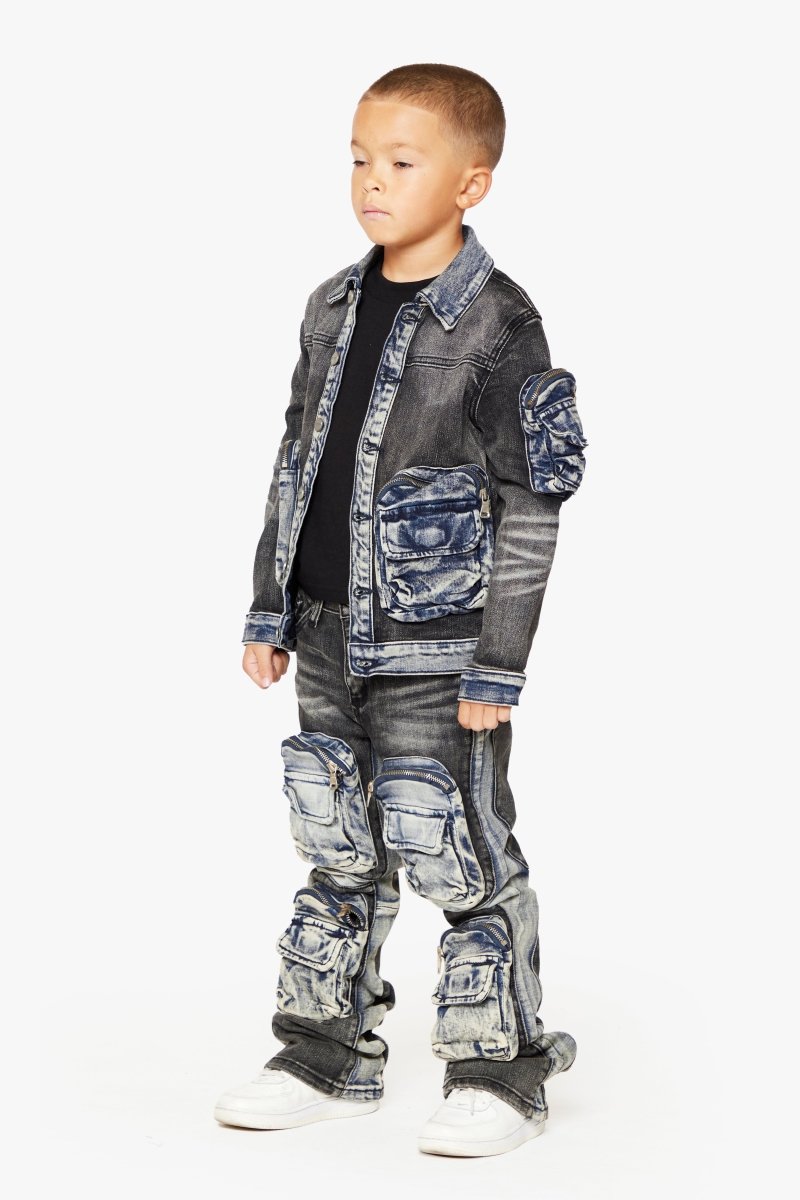 "VPLAY CAPTAIN" DENIM JACKET BLACK BLUE - Valabasas