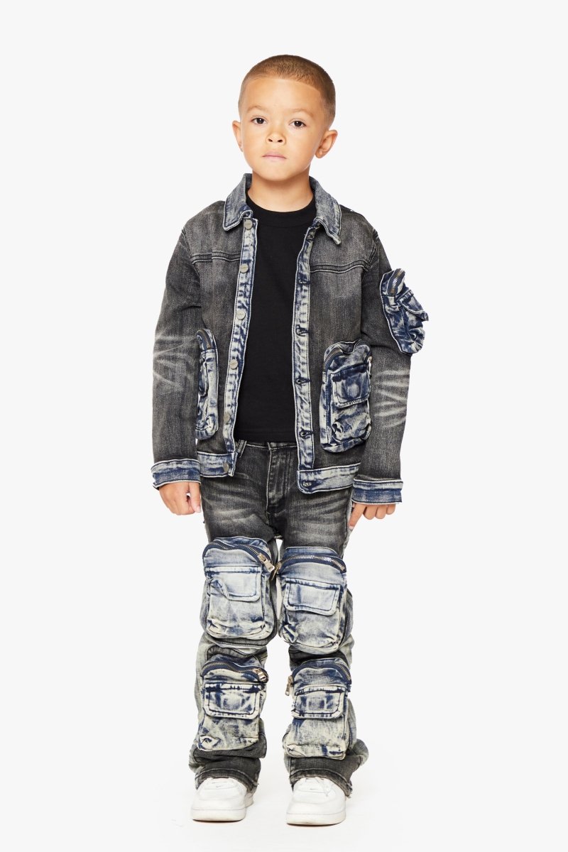 "VPLAY CAPTAIN" DENIM JACKET BLACK BLUE - Valabasas