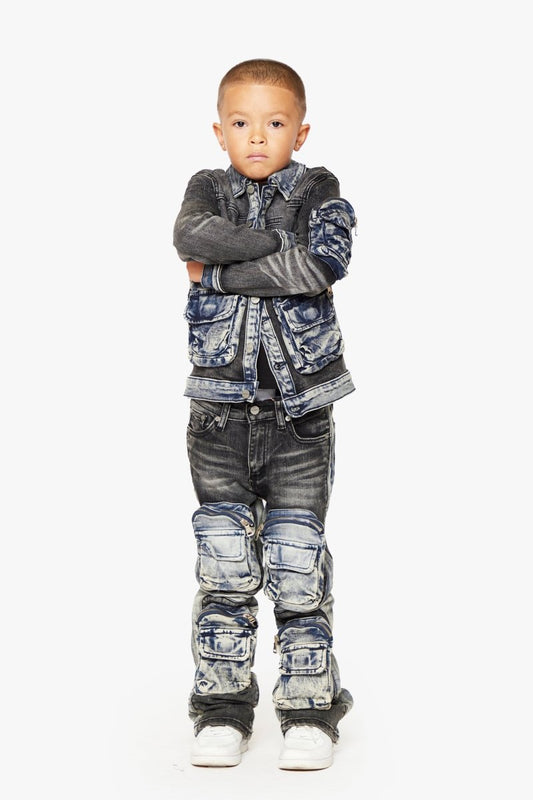 "VPLAY CAPTAIN" DENIM JACKET BLACK BLUE - Valabasas