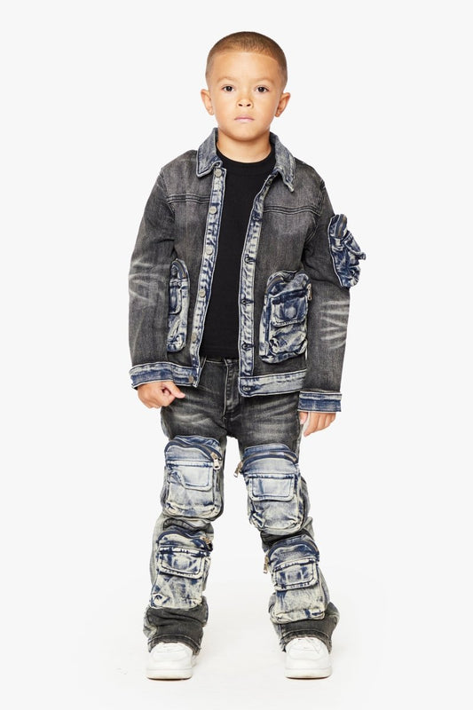 "VPLAY CAPTAIN" DENIM JACKET BLACK BLUE - Valabasas