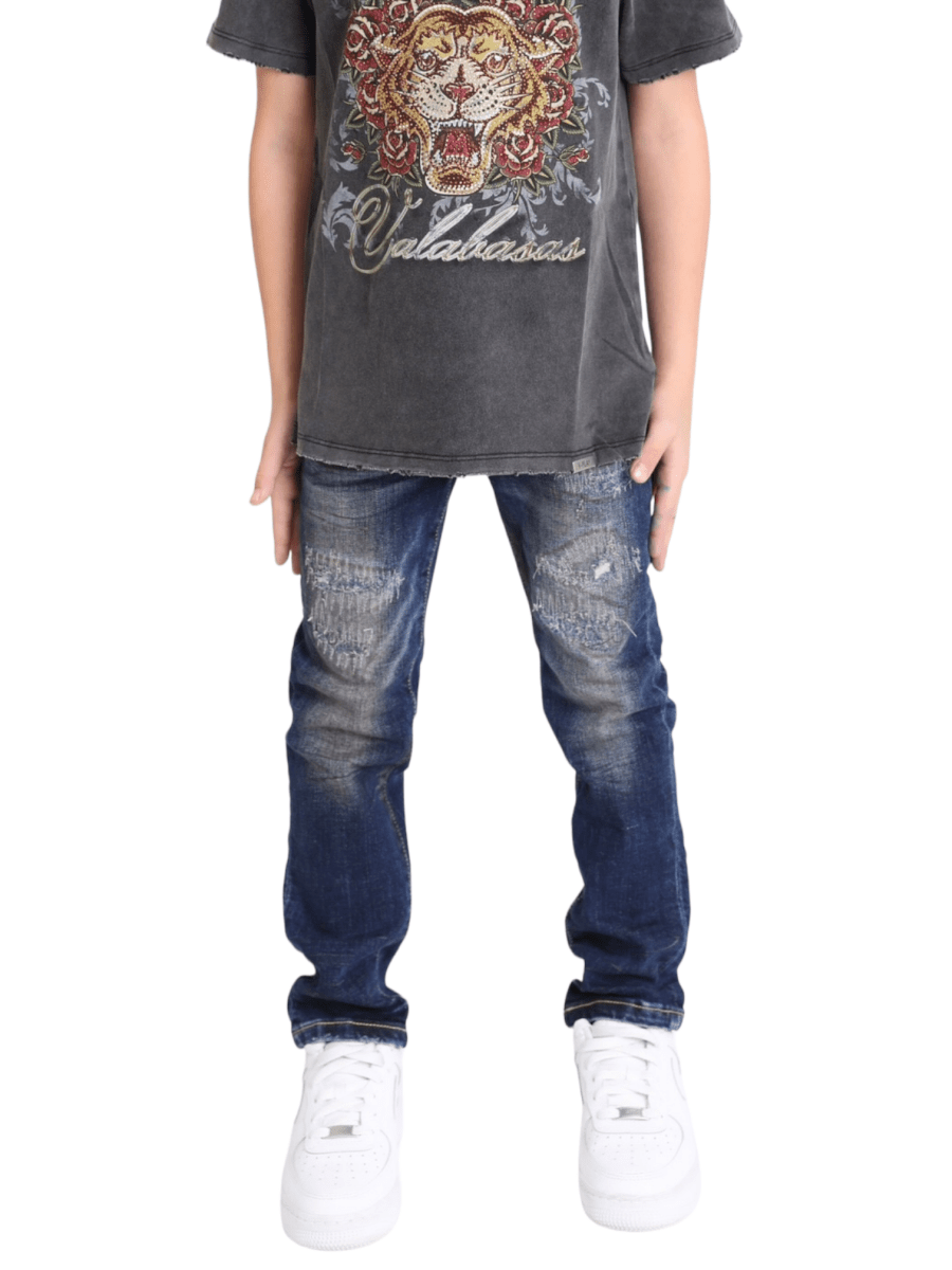 VPLAY KIDS JEANS “ONLY LOVE” DARK BLUE WASHED - Valabasas