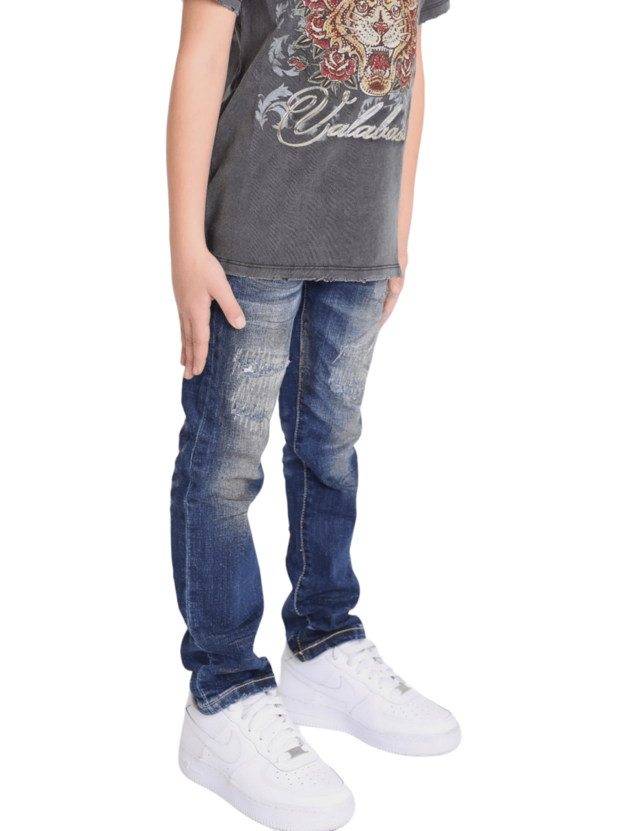 VPLAY KIDS JEANS “ONLY LOVE” DARK BLUE WASHED - Valabasas
