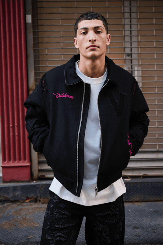 "WILD BUNCH" LETTERMAN JACKET BLACK - Valabasas