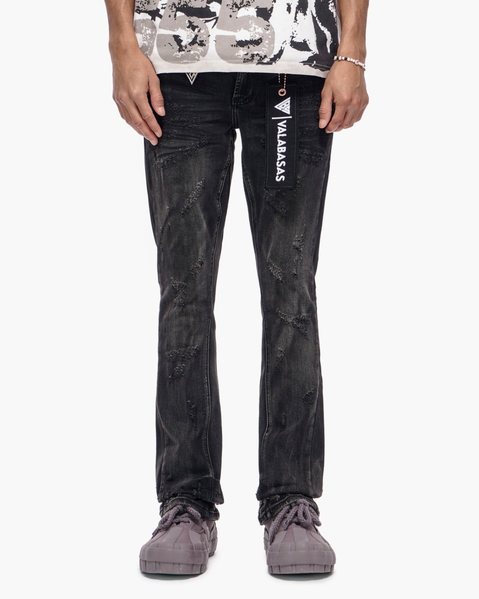 Wired Black Wash Stacked Jeans - Valabasas