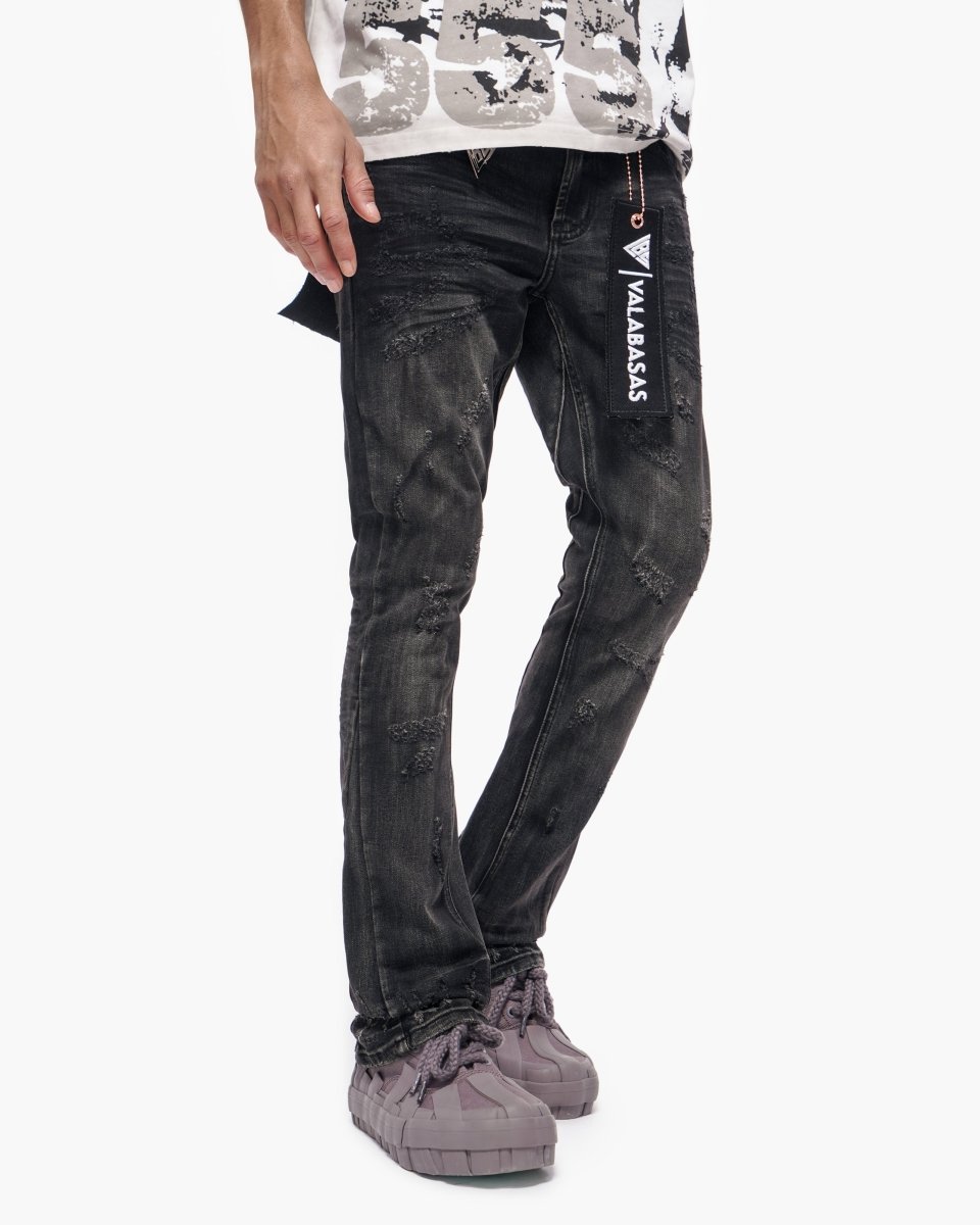 Wired Black Wash Stacked Jeans - Valabasas