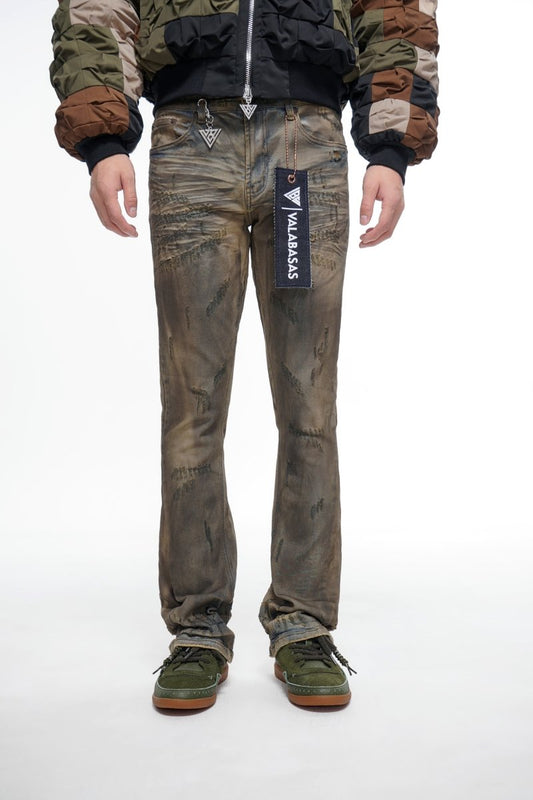 Wired Stacked Dirty Yellow Vintage Jeans - Valabasas