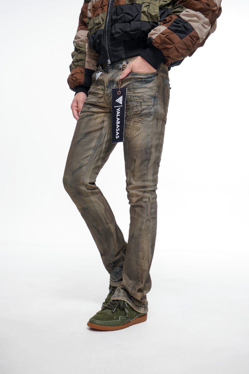 Wired Stacked Dirty Yellow Vintage Jeans - Valabasas