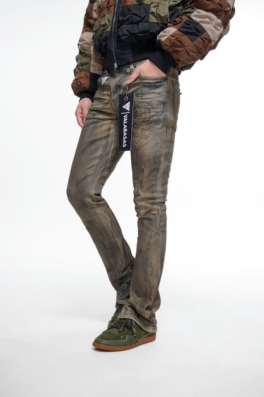 Wired Stacked Dirty Yellow Vintage Jeans - Valabasas