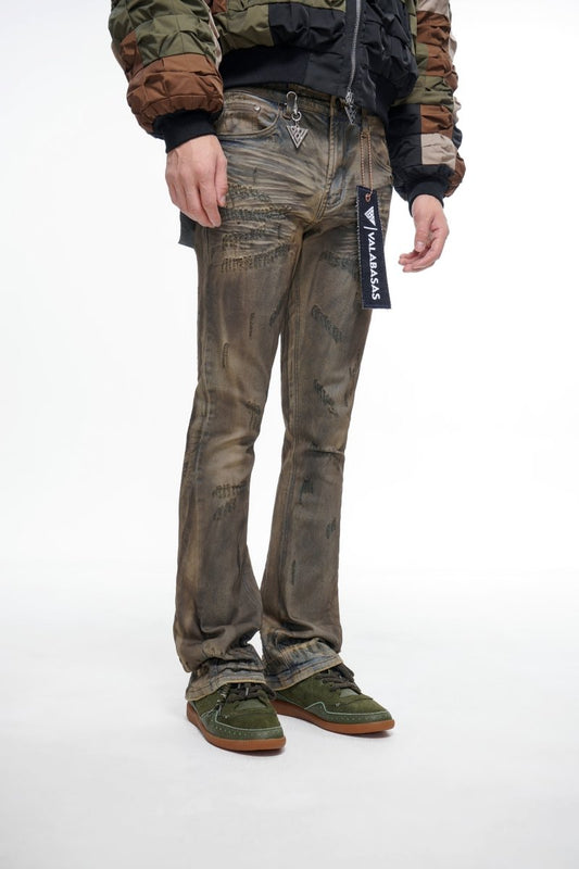 Wired Stacked Dirty Yellow Vintage Jeans - Valabasas