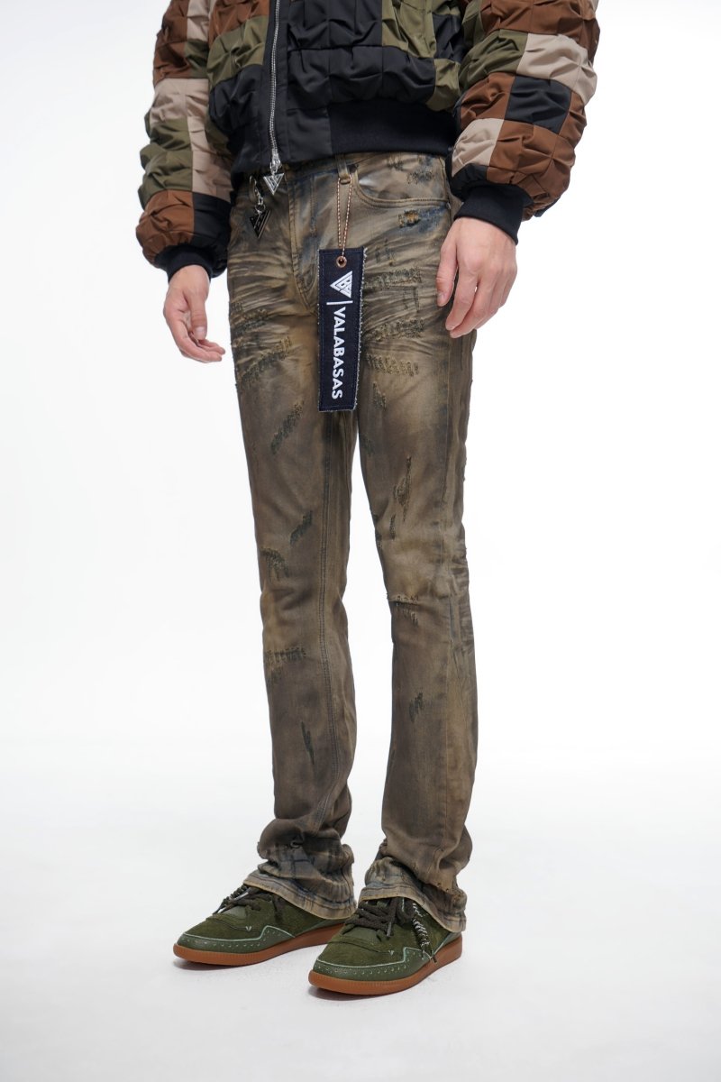 Wired Stacked Dirty Yellow Vintage Jeans - Valabasas