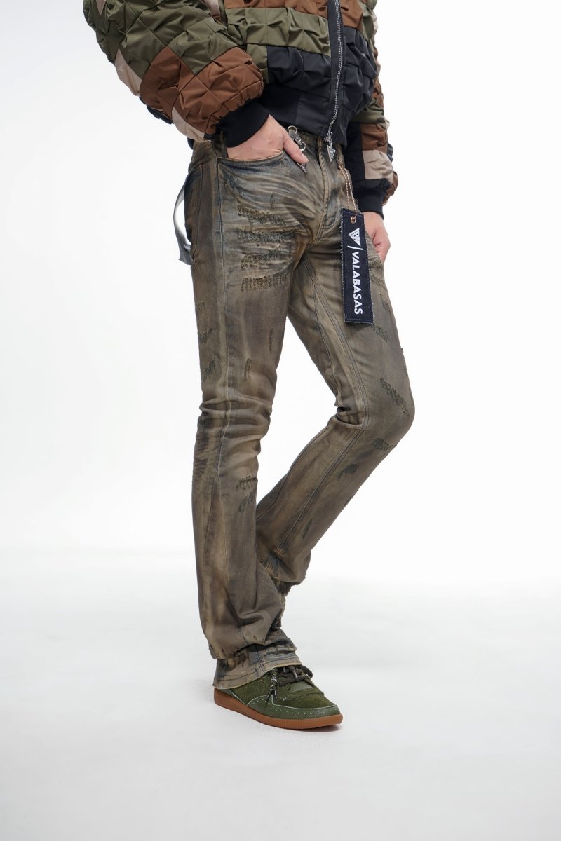 Wired Stacked Dirty Yellow Vintage Jeans - Valabasas