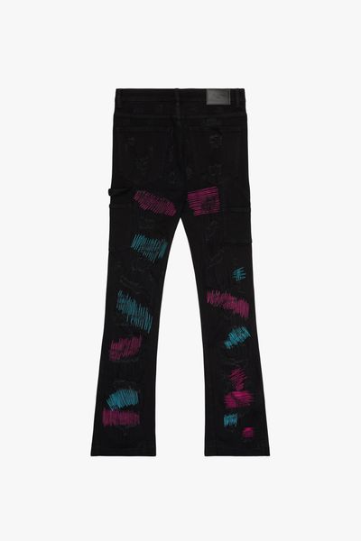 "ZERO” FLARE JEAN BLACK STACKED - Valabasas