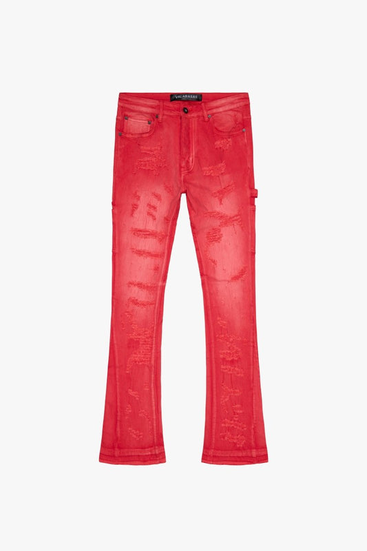 "ZERO" STACKED FLARE DENIM LIGHT RED WASH - Valabasas