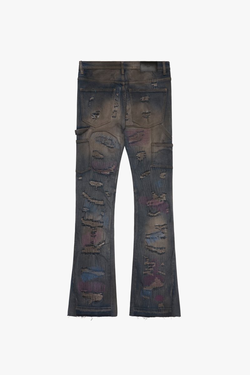 "ZERO" STACKED FLARE JEAN DARK GREY WASH - Valabasas